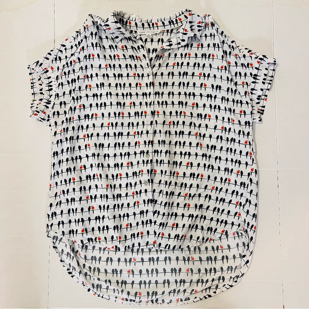 Jane + Delancey Parrot Bird Print Rayon Button Up Shirt M